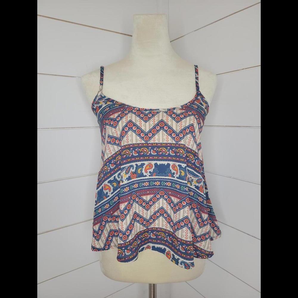 Living Doll XS Blue white red printed cropped tank top